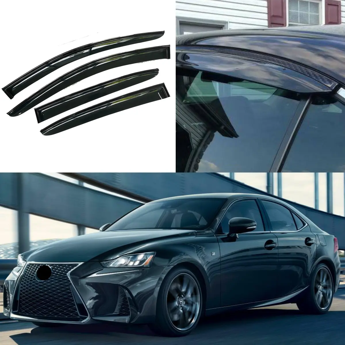 Fit 2013-2019 Lexus Is250 Is350 Carbon Fiber & Oe Style Trim Vent Window Visors Rain Sun Wind Guards Shade Deflectors 1