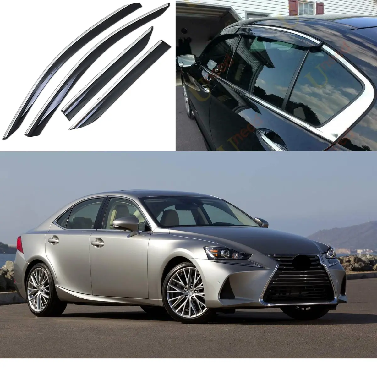 Fits 2014-20 Lexus Is200t 250 300 350 Window Vent Visors W/ Chrome Trims Wind Guards 1