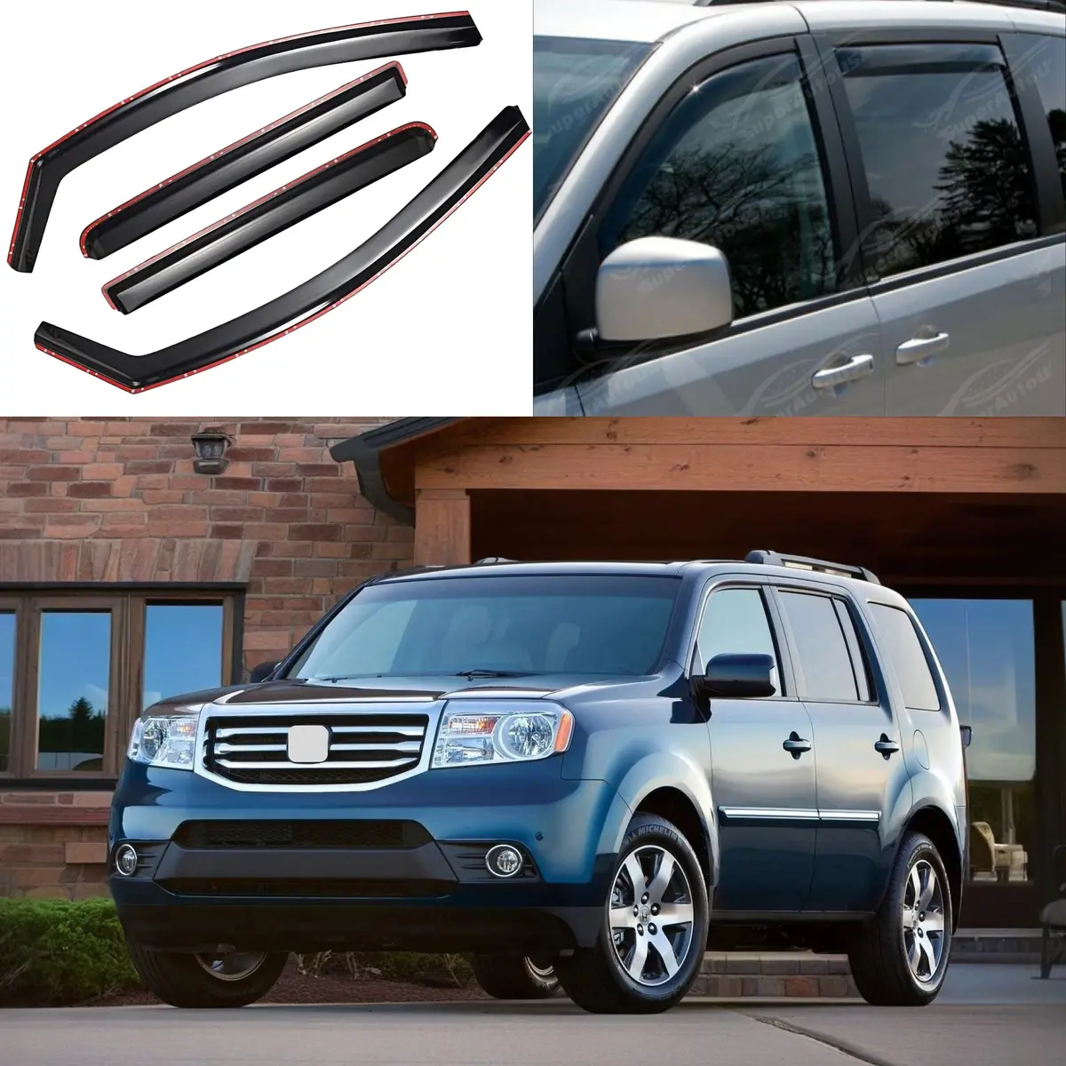 For Honda Pilot 2009-2015 In-Channel Window Visors Wind Rain Sun Guards Deflectors 1