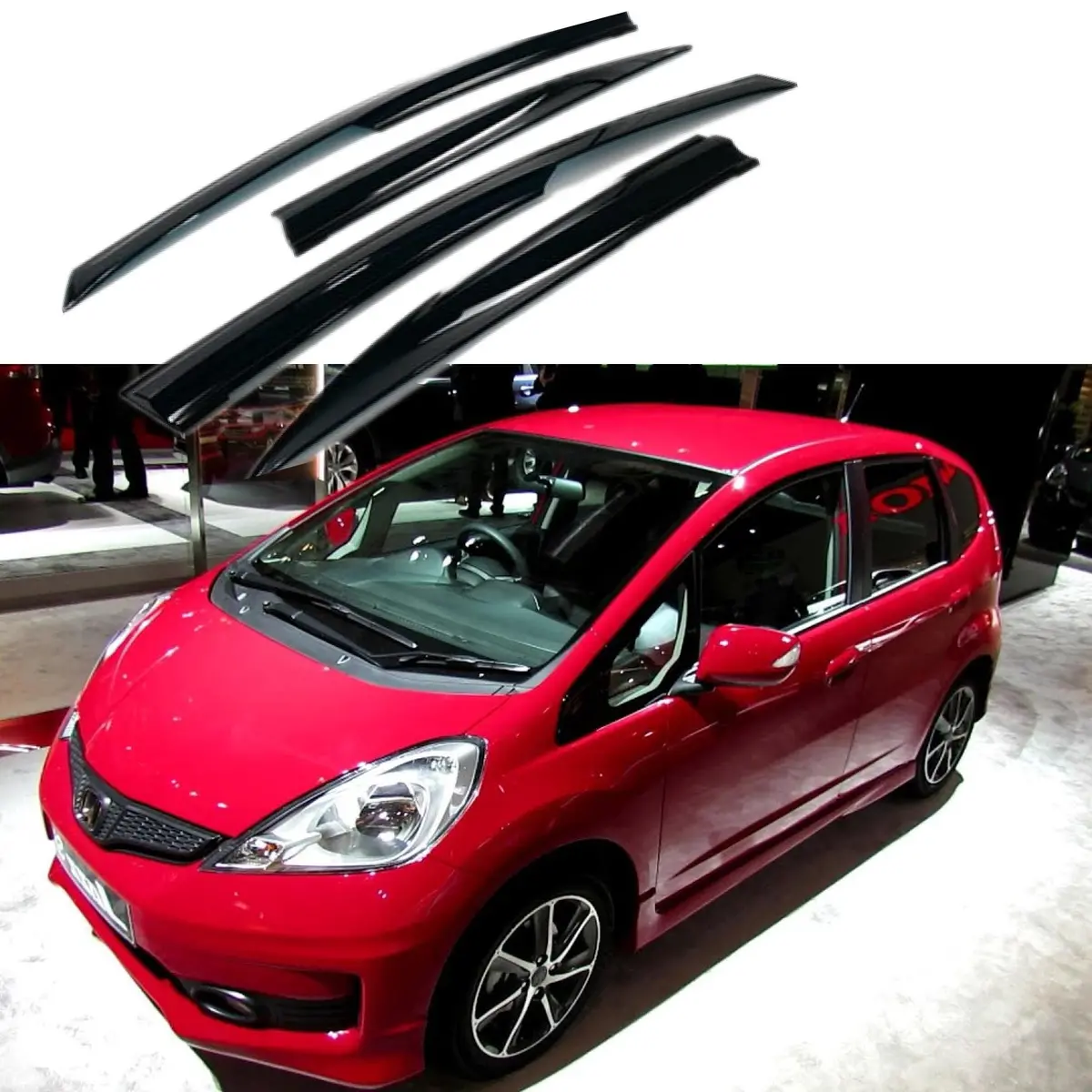 Fit 2009-2013 Honda Fit Jazz 3D Mugen Style Vent Window Visors Rain Sun Wind Guards Shade Deflectors 1