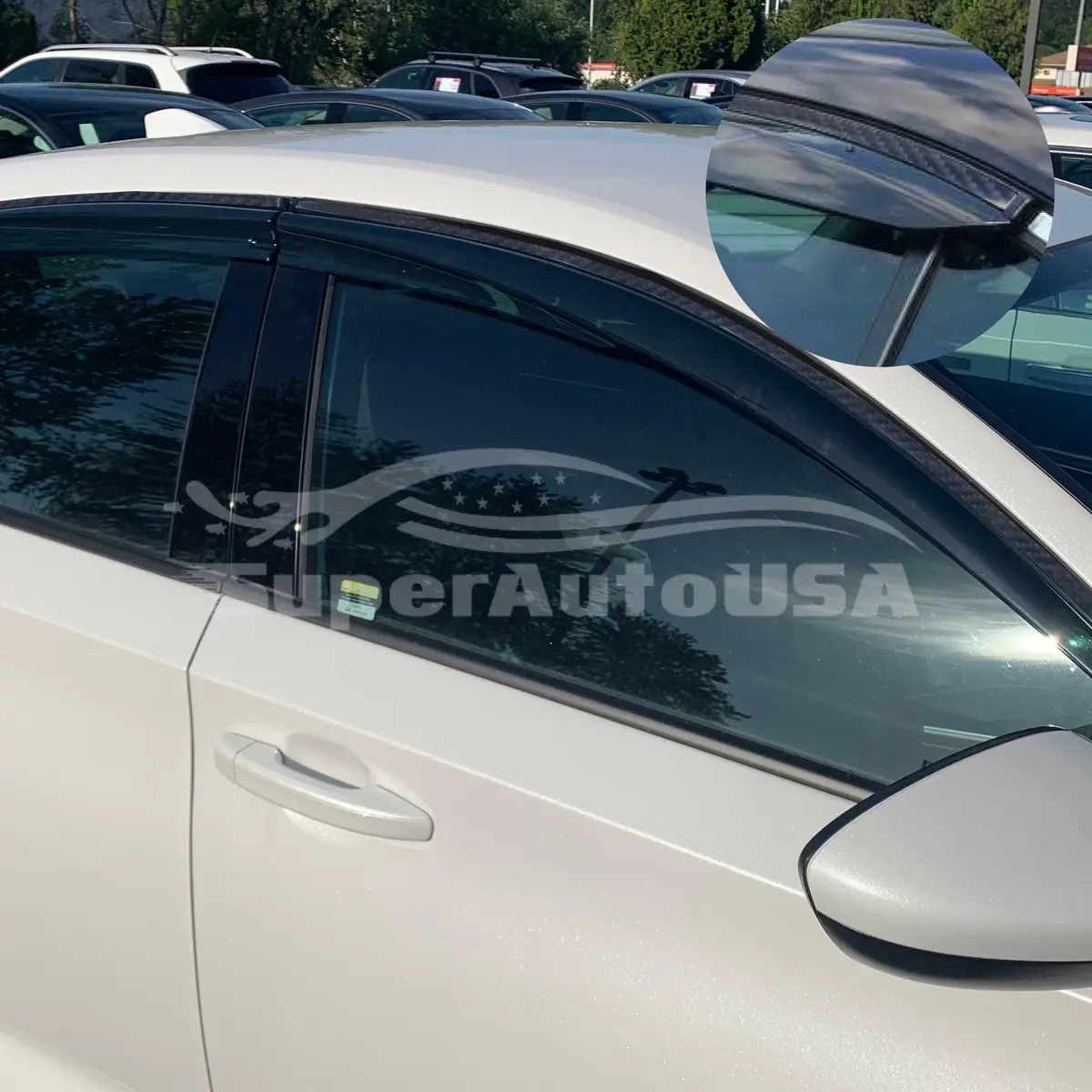 For Hyundai Elantra 2016-2020 Carbon Fiber & 3D Mugen Style Trim Vent Window Visors Rain Sun Wind Guards Shade Deflectors 2