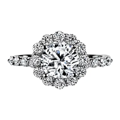 Platinum "Royal Prong" Diamond Halo With Diamond Sides Engagement Ring (Center Stone Not Included) 1