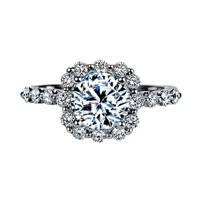 Platinum Nine-Stone "Royal Prong" Cushion Halo Diamond Engagement Ring(Center Diamond Not Included) 1