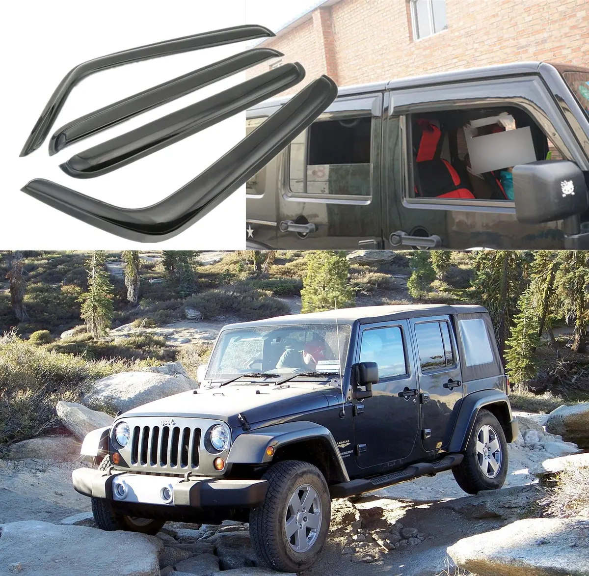 Fit 2007-2018 Jeep Wrangler Jk Out-Channel Vent Window Visors Rain Sun Wind Guards Shade Deflectors 1