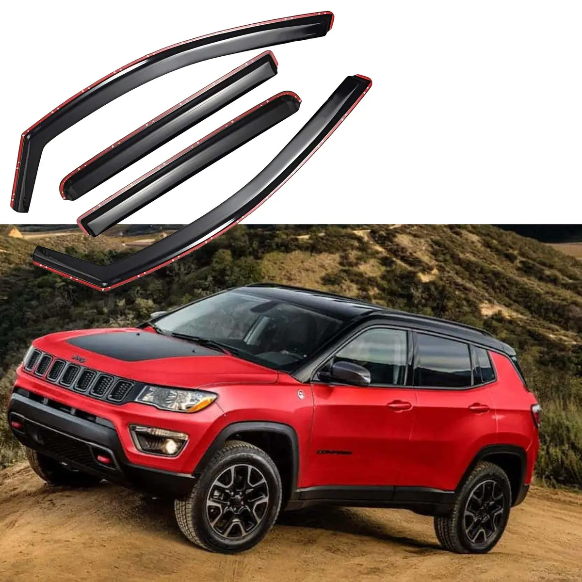 Fit 2018-2024 Jeep Compass In-Channel Vent Window Visors Rain Sun Wind Guards Shade Deflectors 1