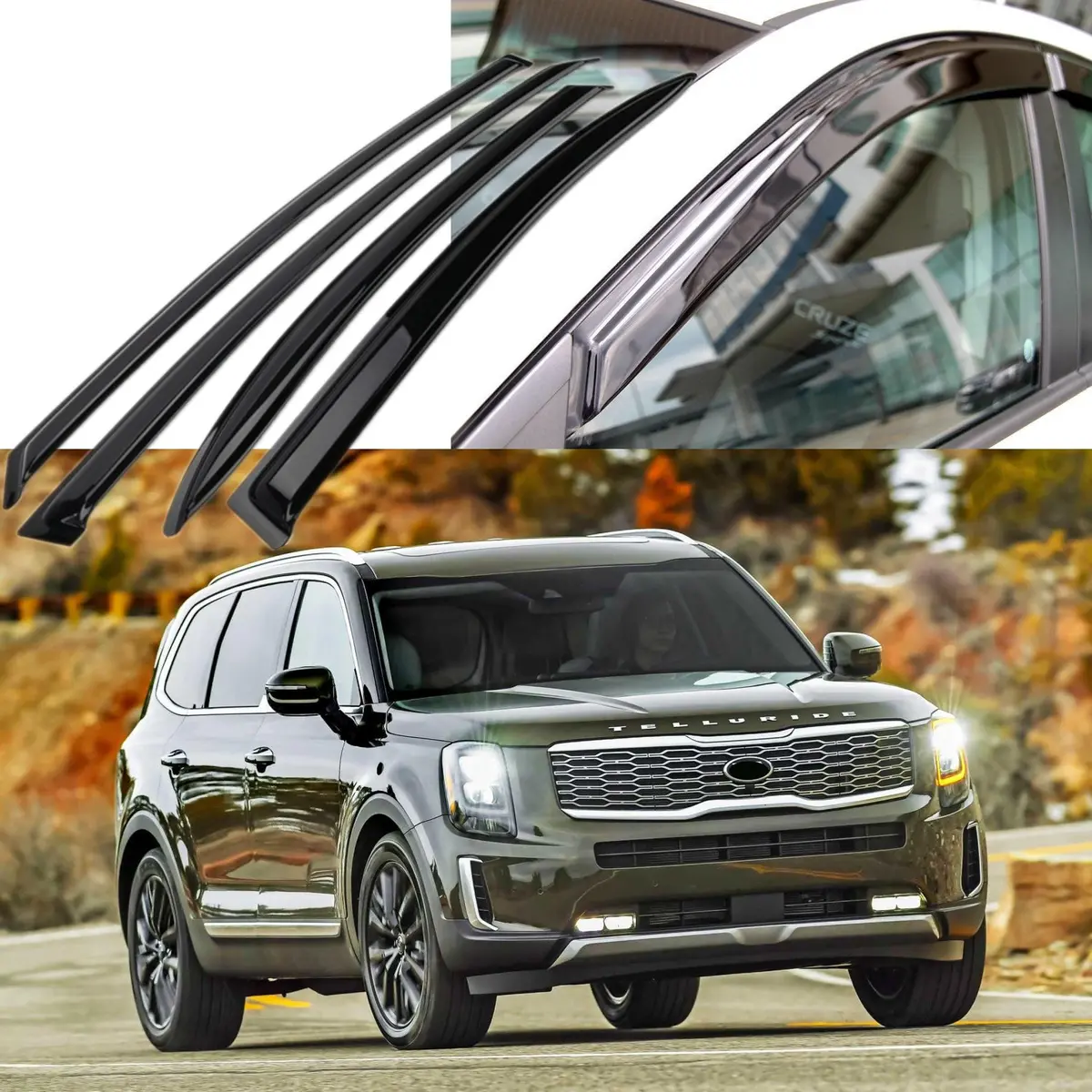 For Telluride 2020-2024 Out-Channel Vent Window Visors Rain Sun Wind Guards Shade Deflectors 1