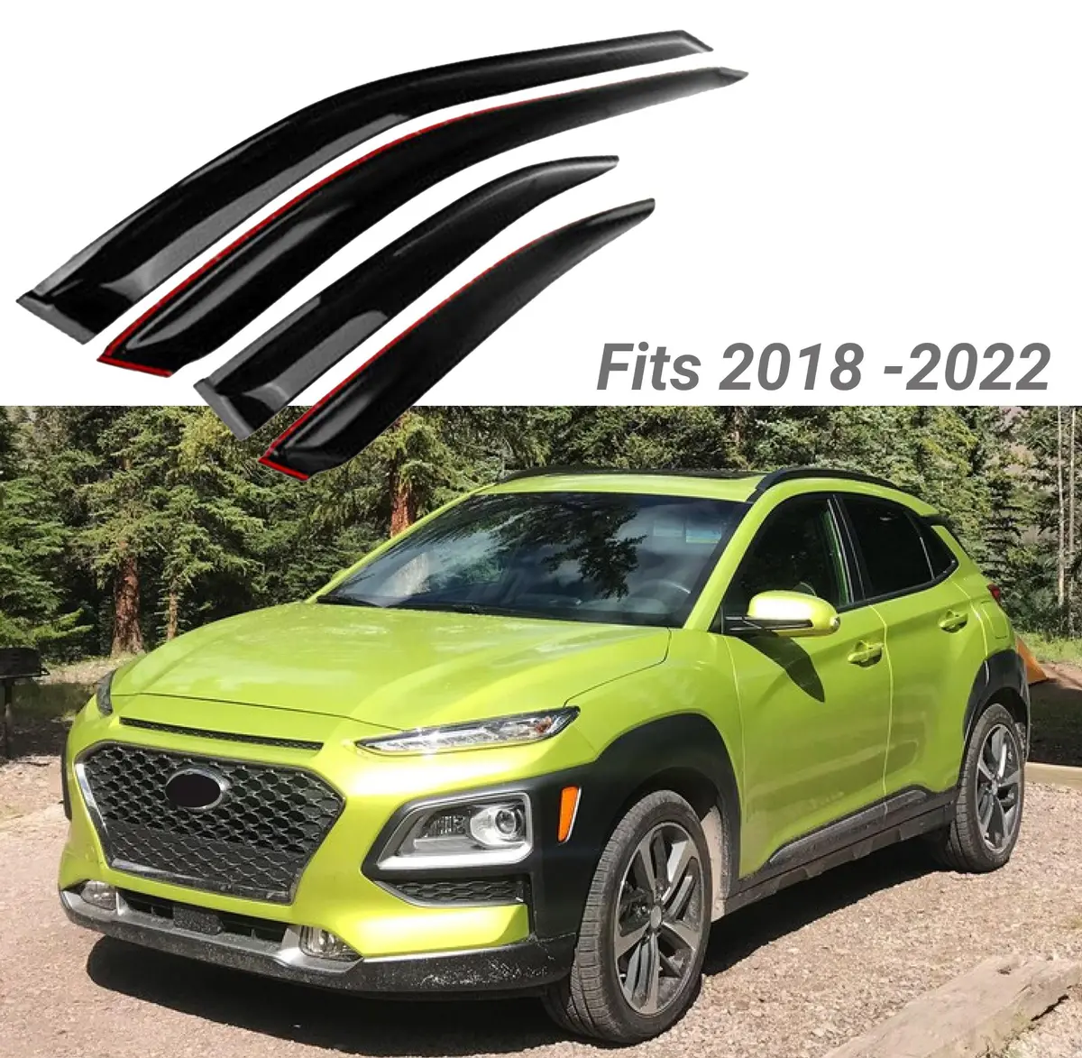 For Hyundai Kona 2018-2023 Out-Channel Vent Window Visors Rain Sun Wind Guards Shade Deflectors 2