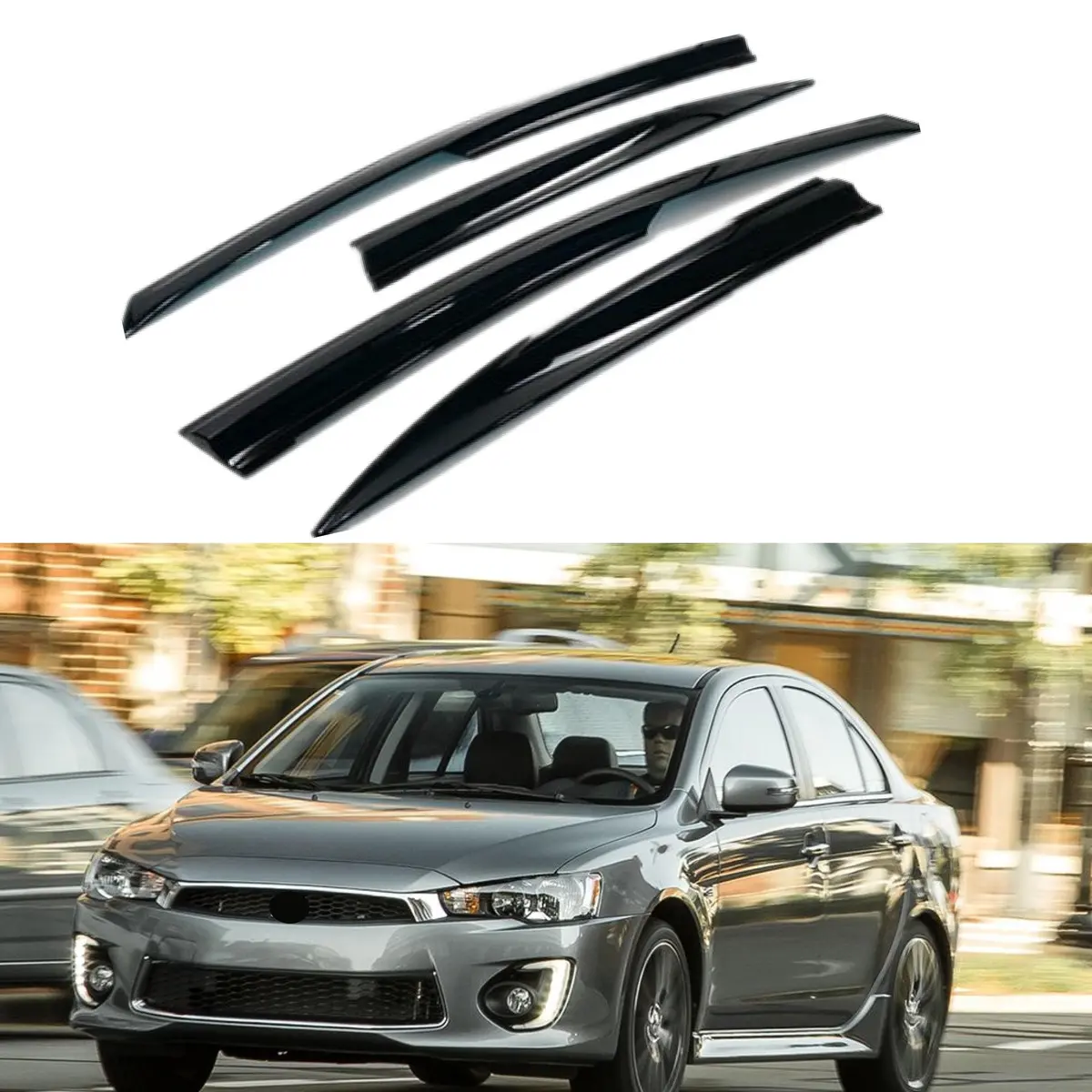 Fit 2008-2017 Mitsubushi Lancer Dark Smoke Jdm Style Window Visors 1