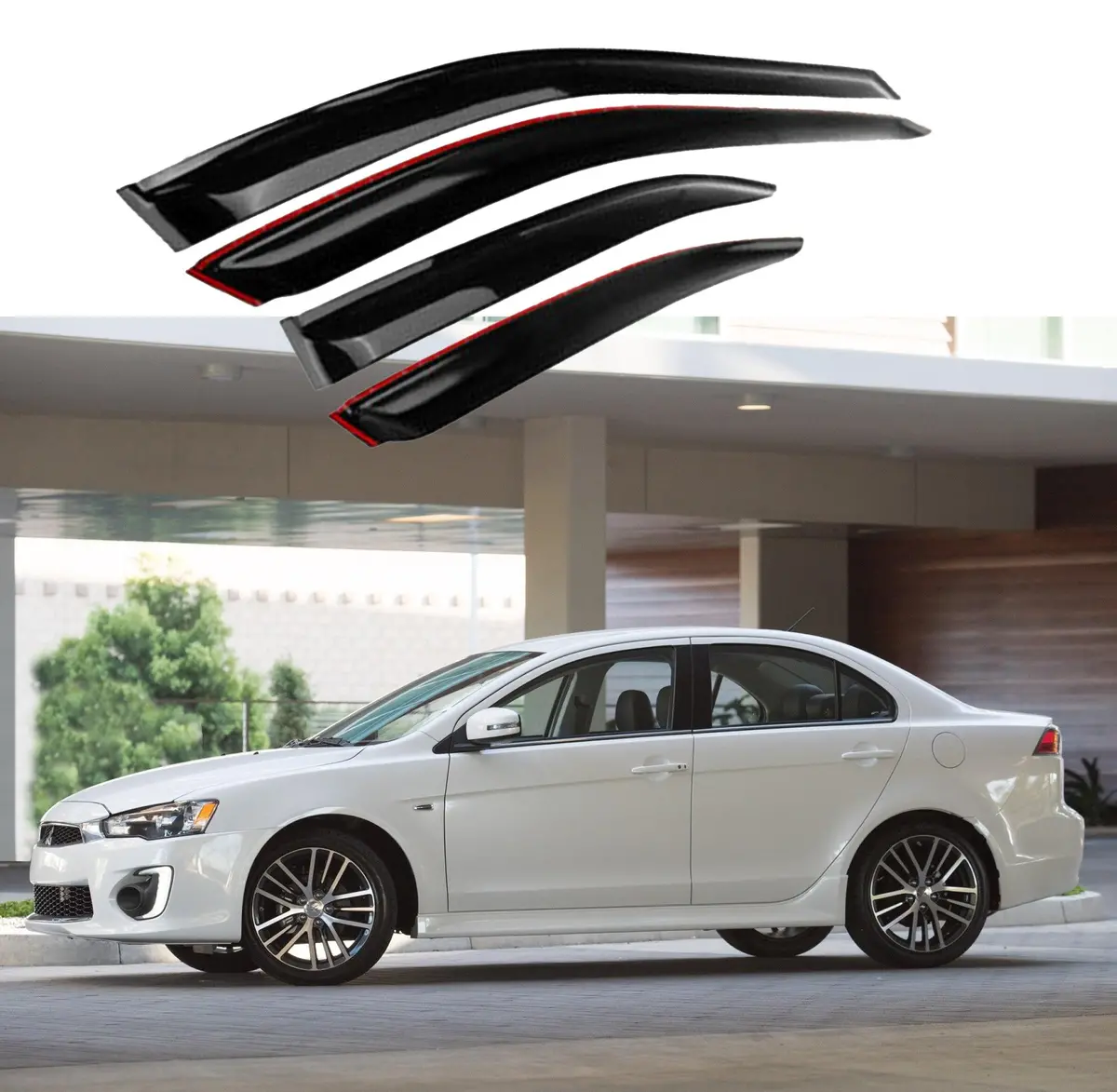 Fit 2008-2017 Mitsubishi Lancer Out-Channel Vent Window Visors Rain Sun Wind Guards Shade Deflectors 1