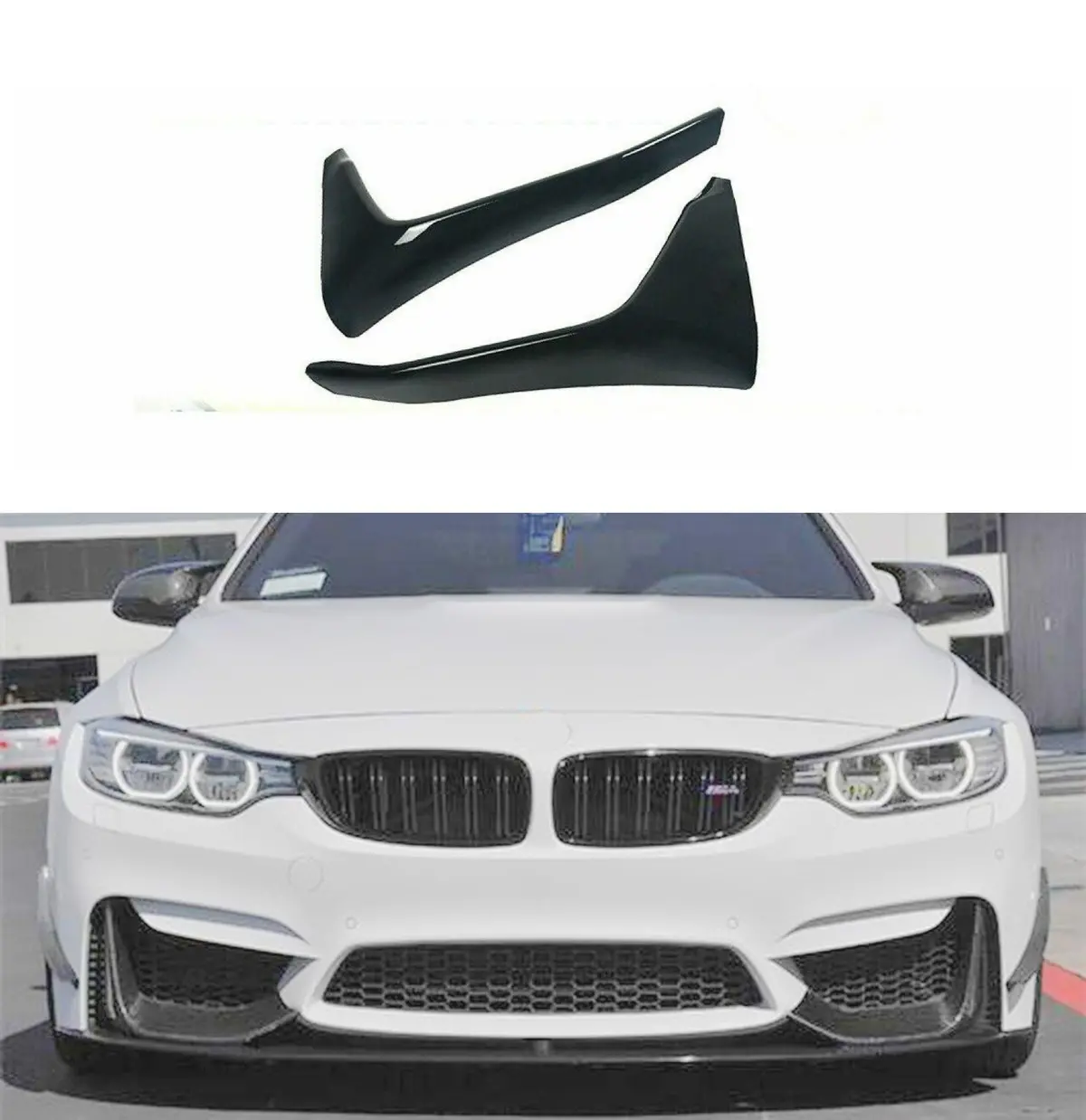 For Bmw F80 M3 F82 F83 M4 2015-20 Gloss Black Front Bumper Lip Corner Splitter 1