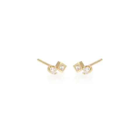14K Yellow Gold Mixed Diamond Drop Earrings 1