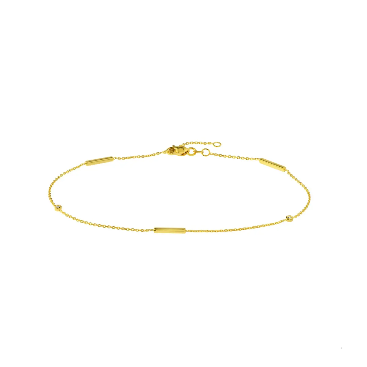 14K Yellow Gold Tube & Bezel Ankle Bracelet 1