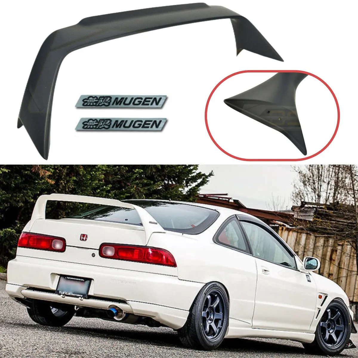 Rear Spoiler + Black Emblem Pair | For Acura Integra 3Dr Mugen Style (1994-2001) 1