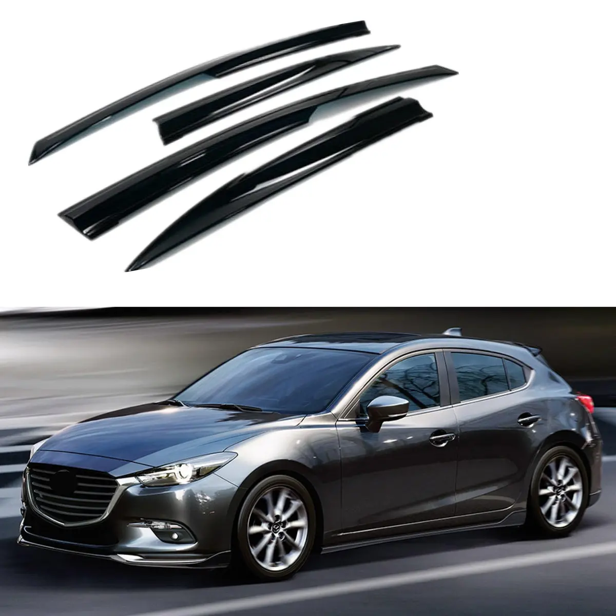 Fit 2014-2018 Mazda 3 3D Mugen Style Vent Window Visors Rain Sun Wind Guards Shade Deflectors 1