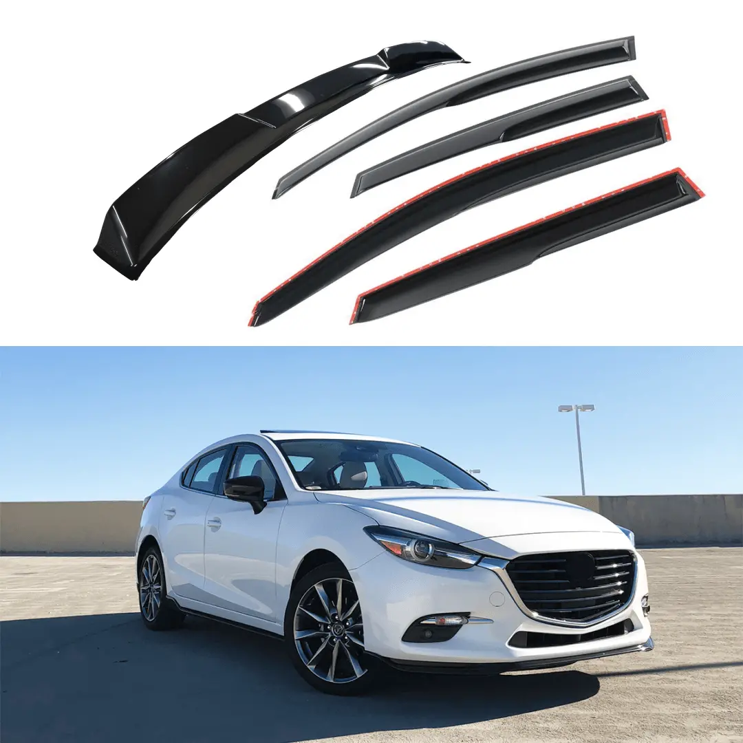 Fits 2014-2018 Mazda3 3D Mugen Style Window Visors & Rear Roof Spoiler 1