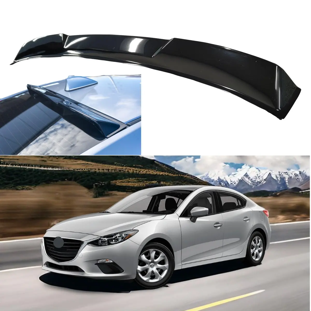 Fits 2014-2018 Mazda3 Sedan Gloss Black Rear Roof Window Visor Spoiler 1
