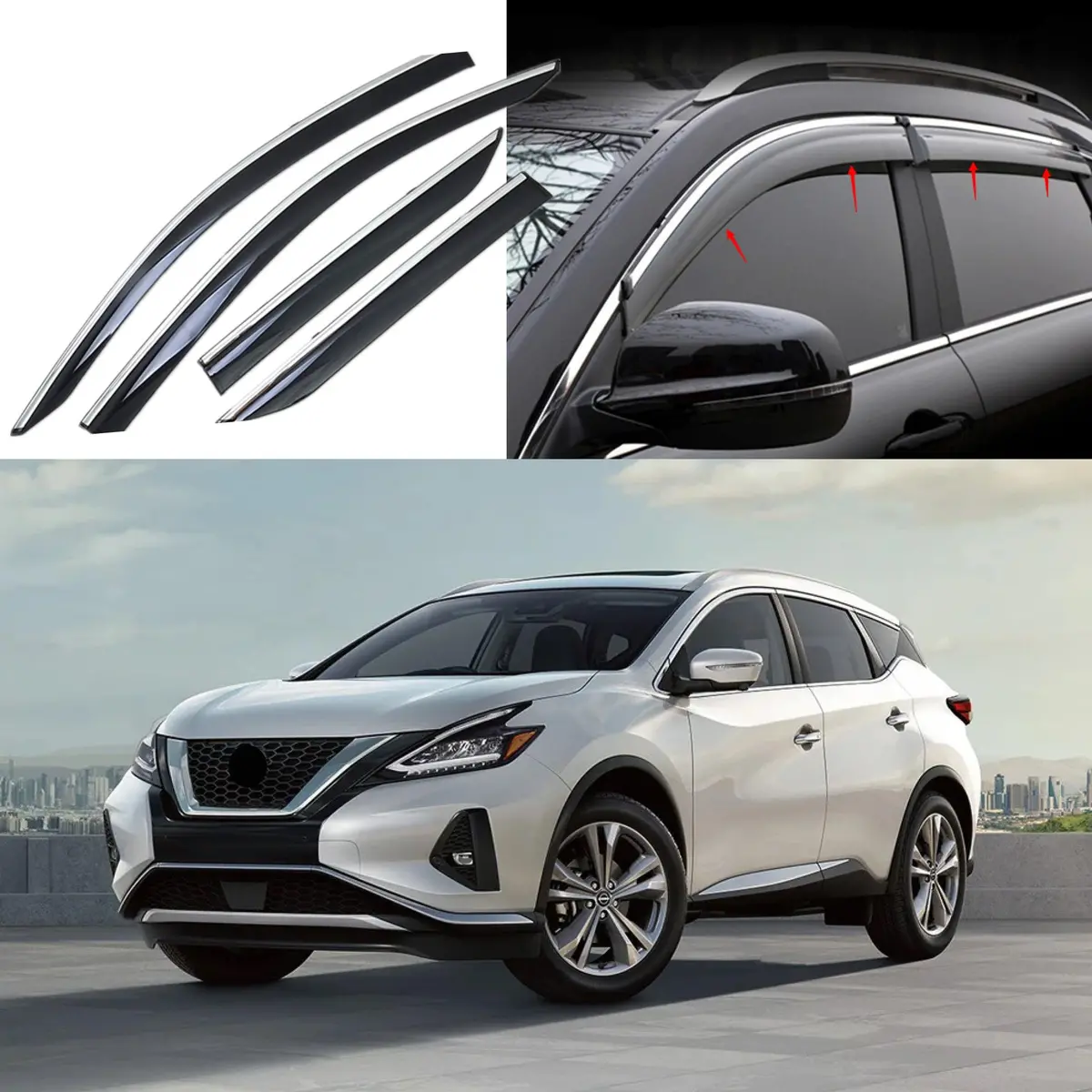 Fits 2015-2024 Nissan Murano Chrome Trim Vent Window Visors Rain Guards Shade Deflectors 1