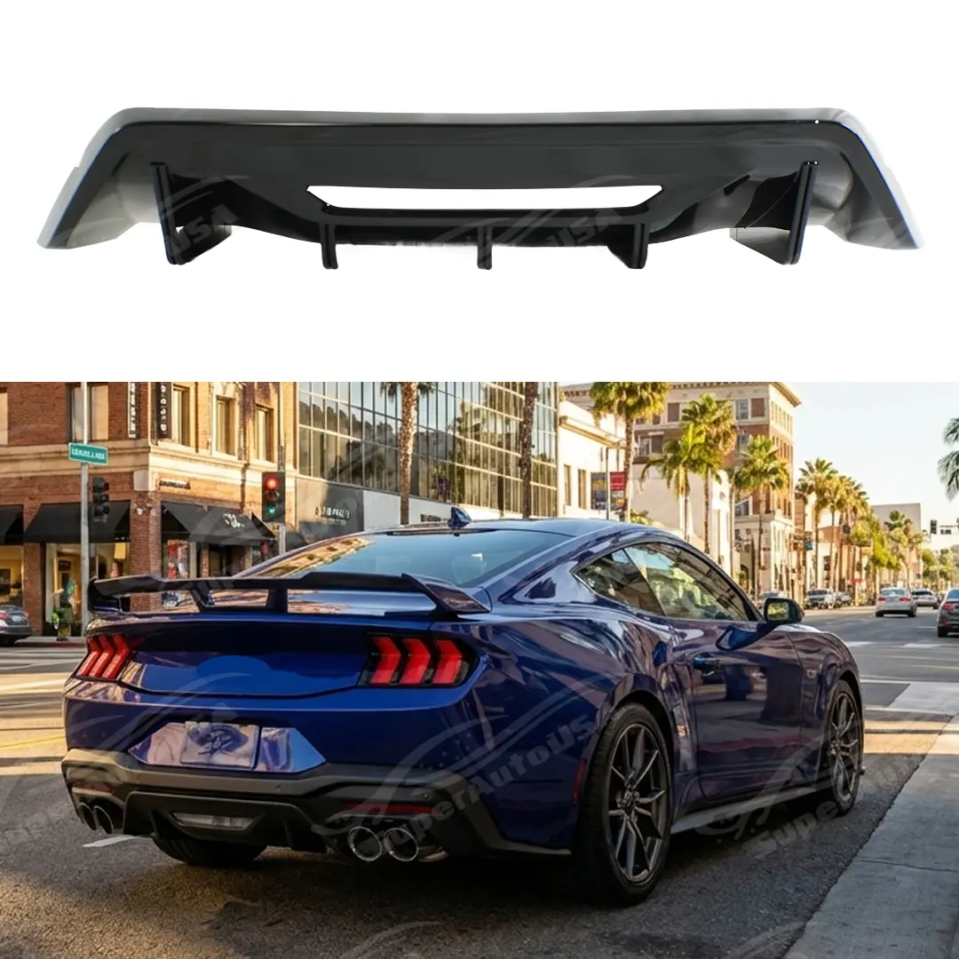 For 2024-2026 Ford Mustang Ecoboost / Gt Gloss Black Shark Fin Rear Bumper Diffuser 1