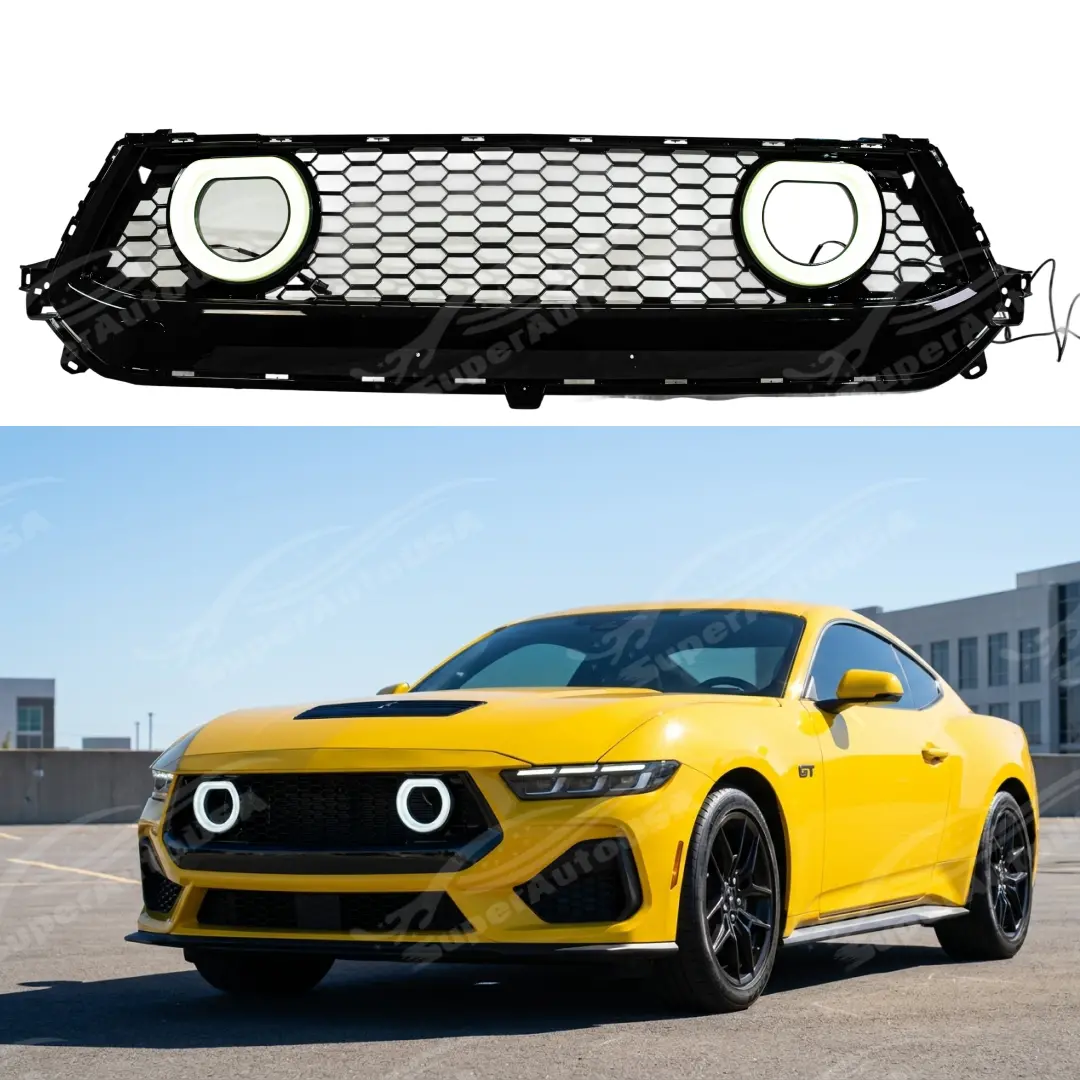 Fits 2024-2026 Ford Mustang Gt-V Style White Amber Led Halo Rim Front Bumper Grill 1