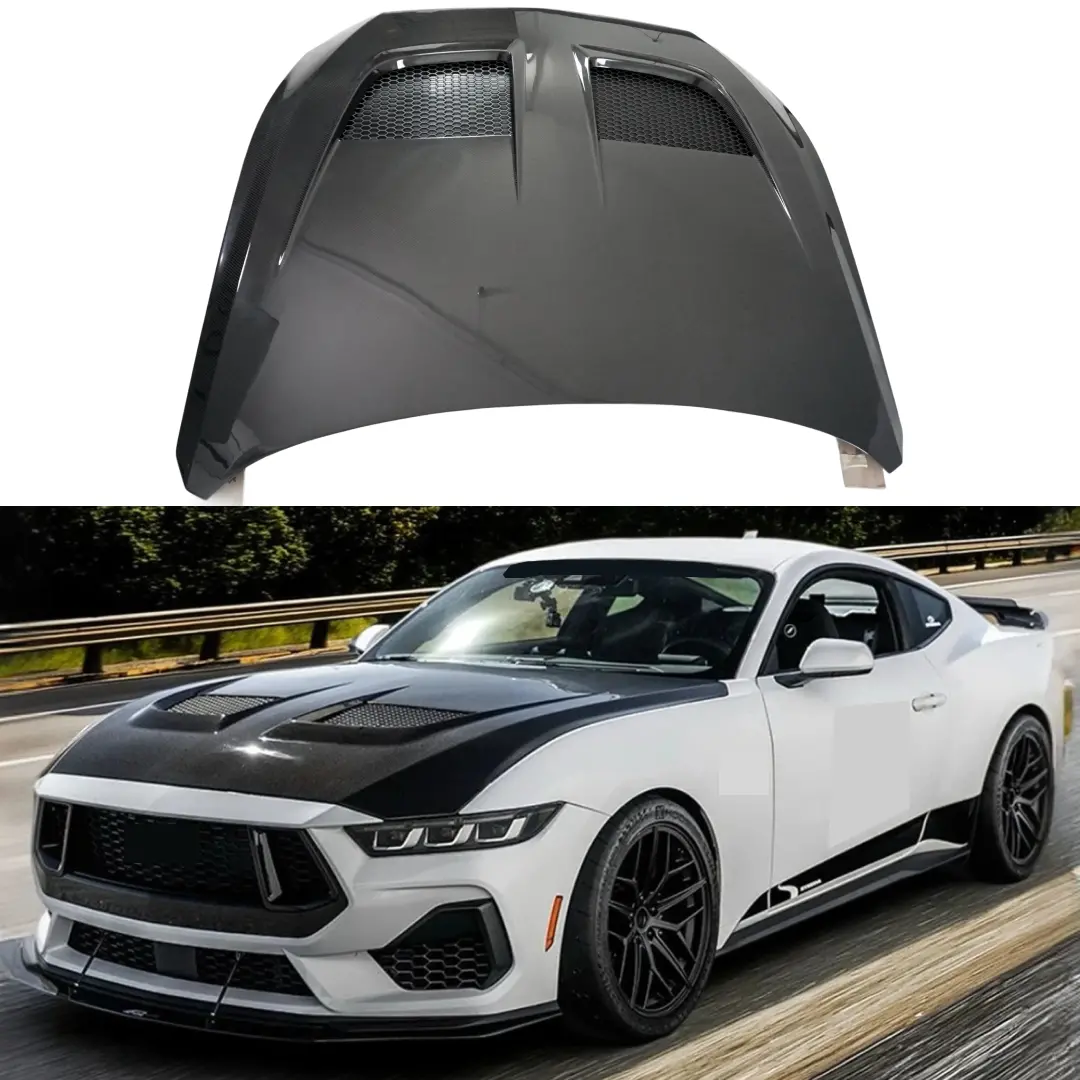 Fits 2024-26 Ford Mustang Gtd Style Carbon Fiber Engine Vented Hood 1