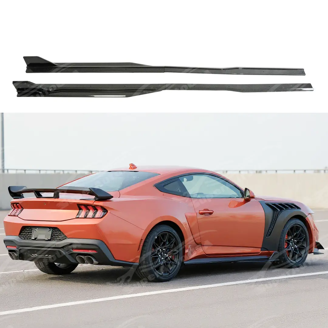 Gt 500 Style Carbon Fiber Print Side Body Skirt Splitter Under Spoiler Rocker Panel For 2024-2026 Ford Mustang S650 1