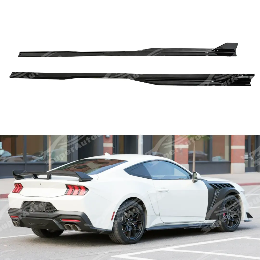 Gt500 Style Gloss Black Side Skirt Extension Splitter W/ Winglet For 2024-2026 Ford Mustang S650 1