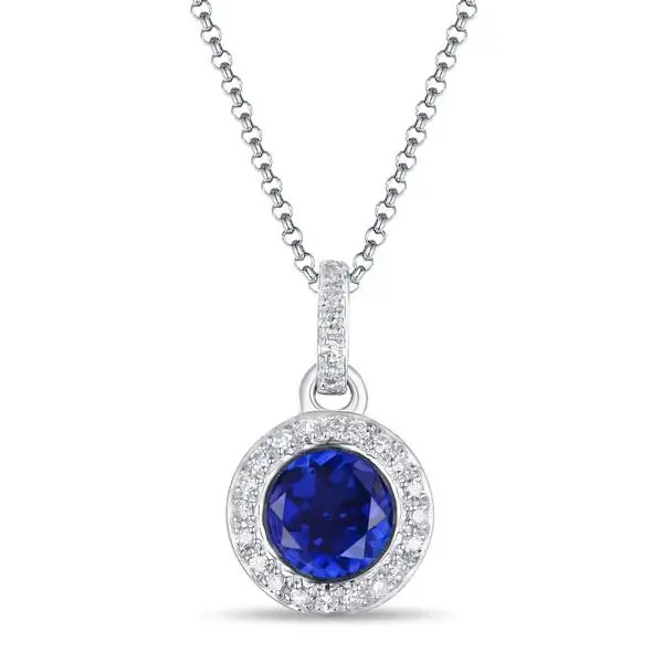 14K White Gold Blue Corundum Pendant In Diamond Halo 1