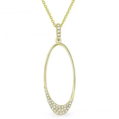 14K Gold Oval With Diamond Pave Pendant 1