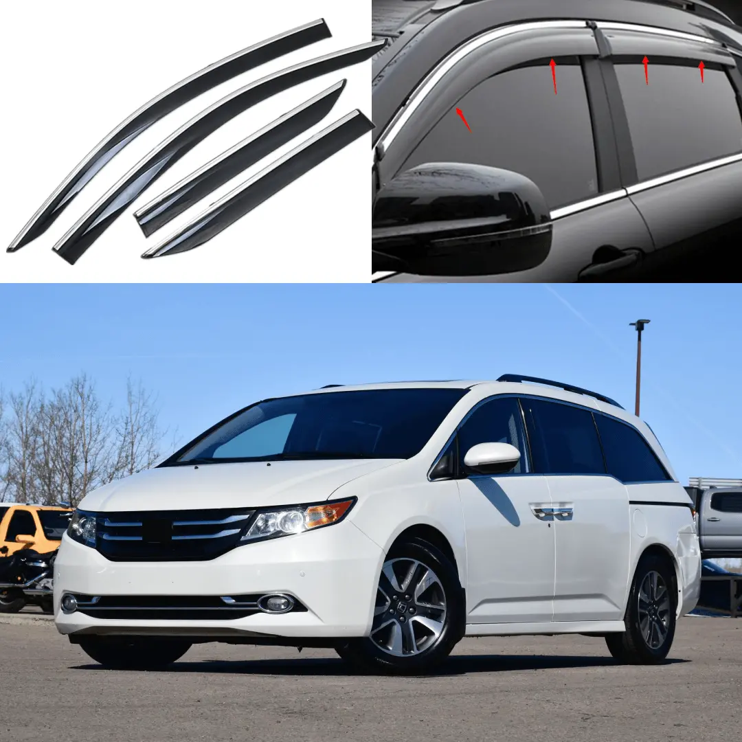 Fits 2011-2017 Honda Odyssey Chrome Trim Window Visors Rain Wind Guards Deflectors 1