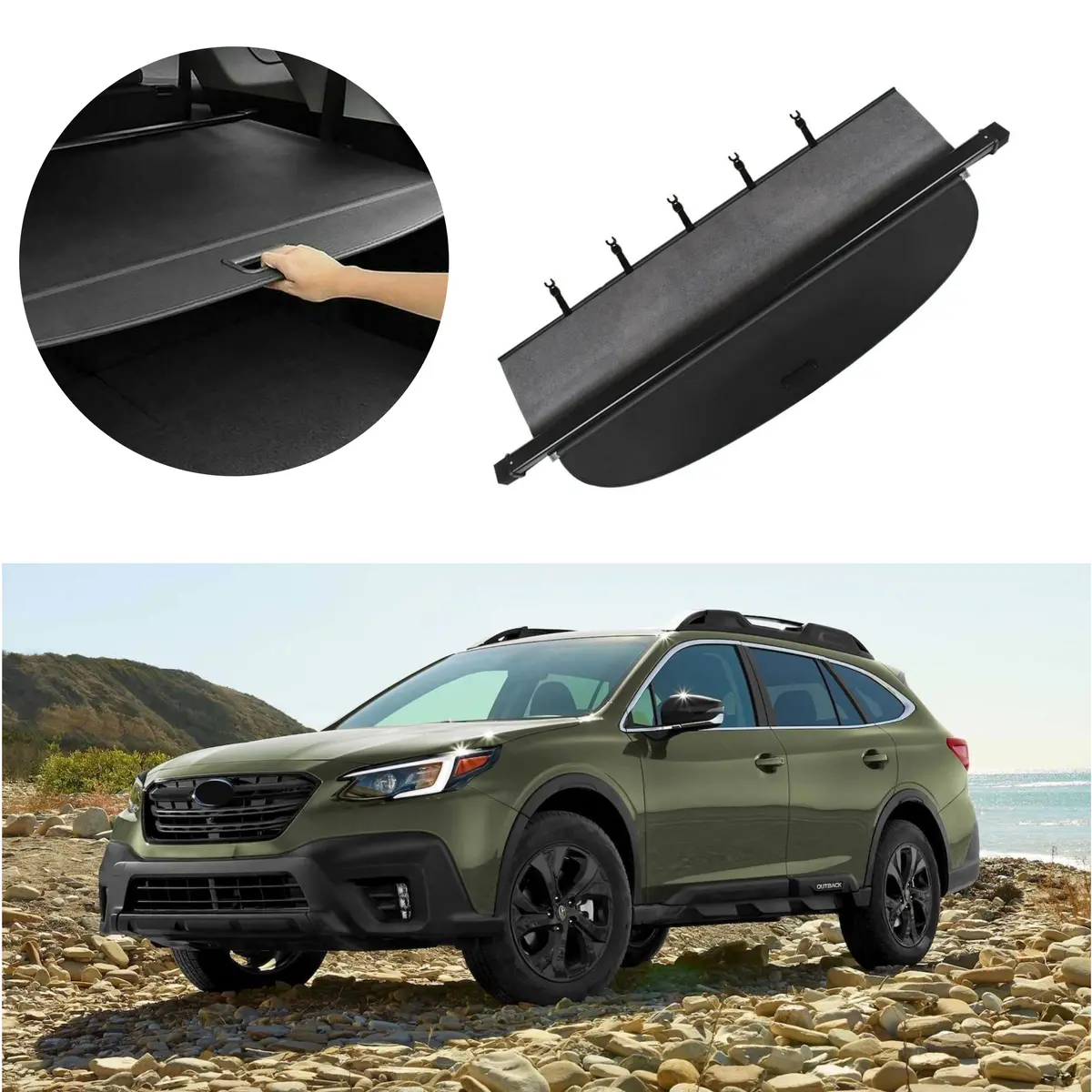 Fits 2015-2019 Subaru Outback Luggage Rear Trunk Retractable Tonneau Cargo Cover (Black) 1