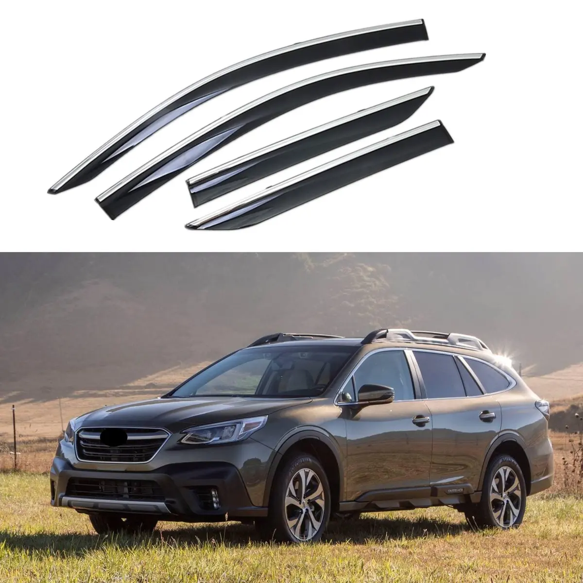 Fit 2015-2019 Subaru Outback Clip-On Chrome Trim Vent Window Visors Rain Sun Wind Guards Shade Deflectors 1