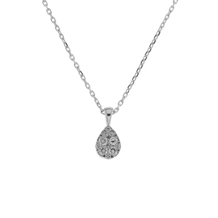 14K White Gold Pear Shape Diamond Cluster Pendant 1