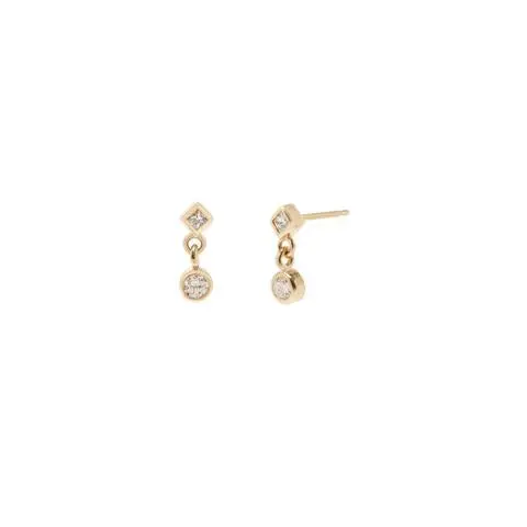 14K Yellow Gold  Mixed Diamond Drop Earrings 1