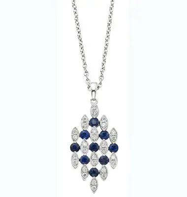 14K White Gold Diamond And Sapphire Pendant 1