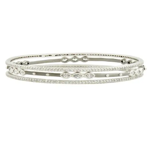 Frieda Rothman Sterling Silver Signature Marquise Station 3- Stack Bangle 1
