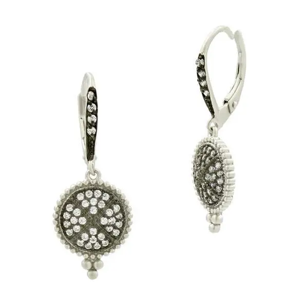 Frieda Rothman Sterling Silver Signature Pave Disk Lever Back Earrings 1