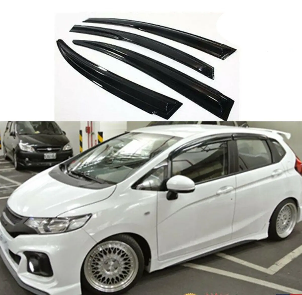Fit 2015-2020 Honda Fit Jazz Hatchback 3D Mugen Style Vent Window Visors Rain Sun Wind Guards Shade Deflectors 1