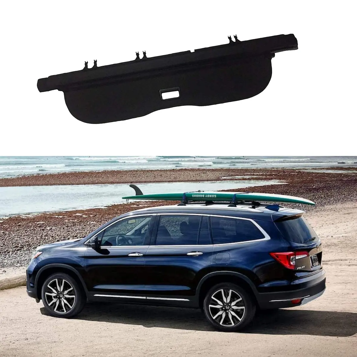 Fits 2016-2023 Honda Pilot Luggage Rear Trunk Retractable Tonneau Cargo Cover (Black) 1