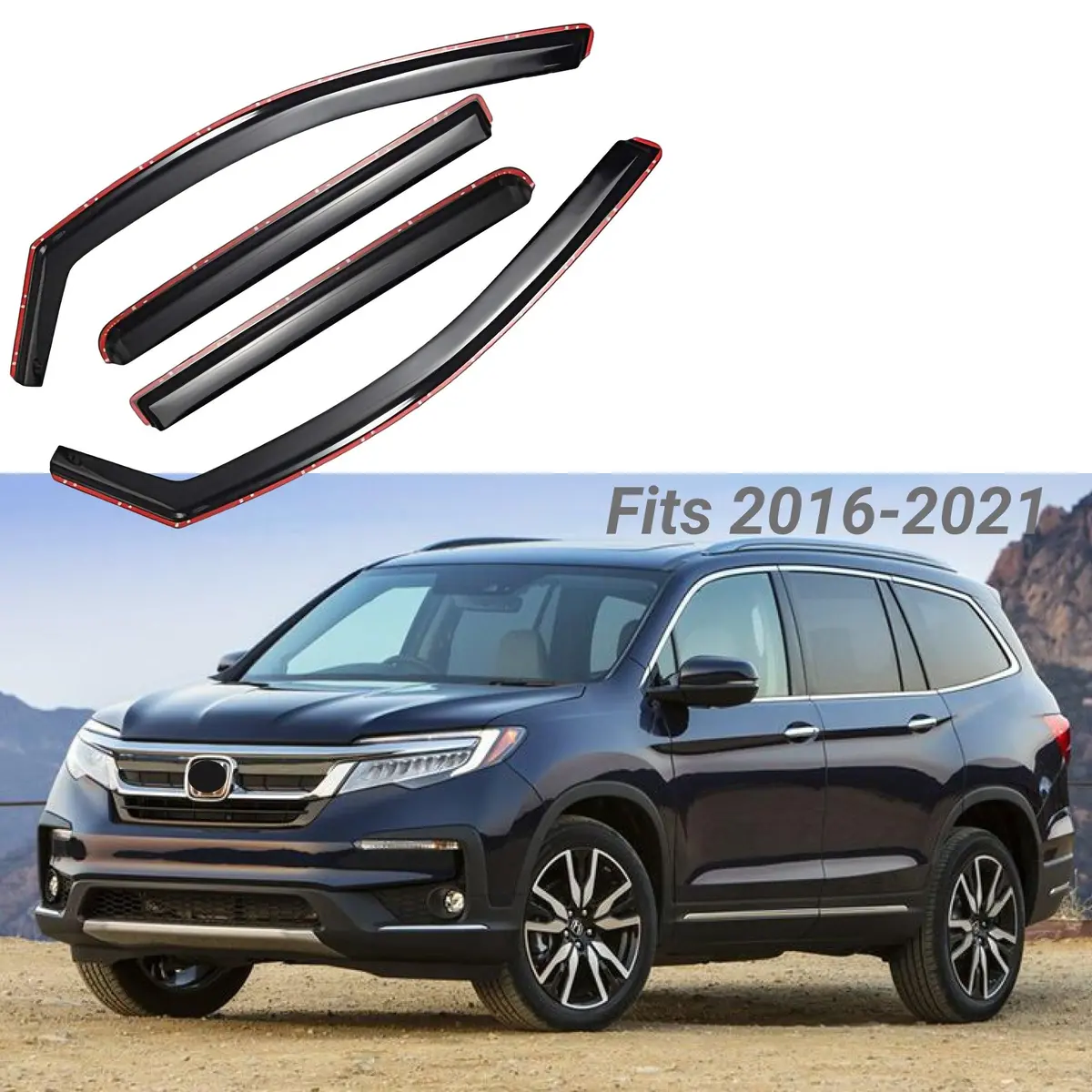 Fit 2016-2022 Honda Pilot In-Channel Vent Window Visors Rain Sun Wind Guards Shade Deflectors 1