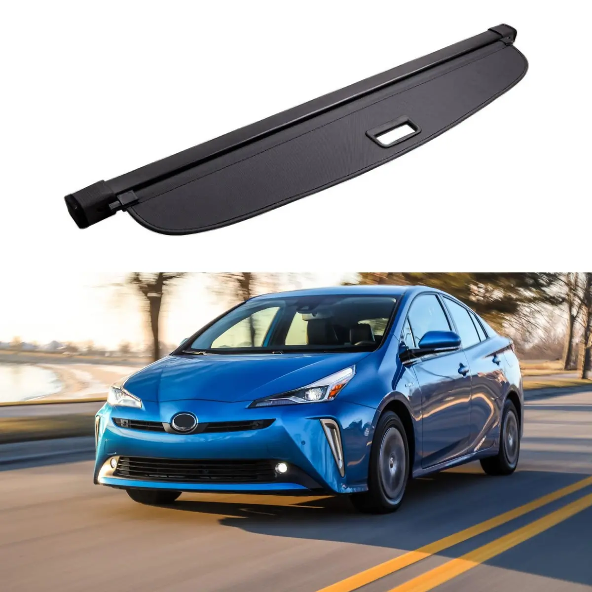 Fits 2016-2021 Toyota Prius Luggage Rear Trunk Retractable Tonneau Cargo Cover (Black) 1