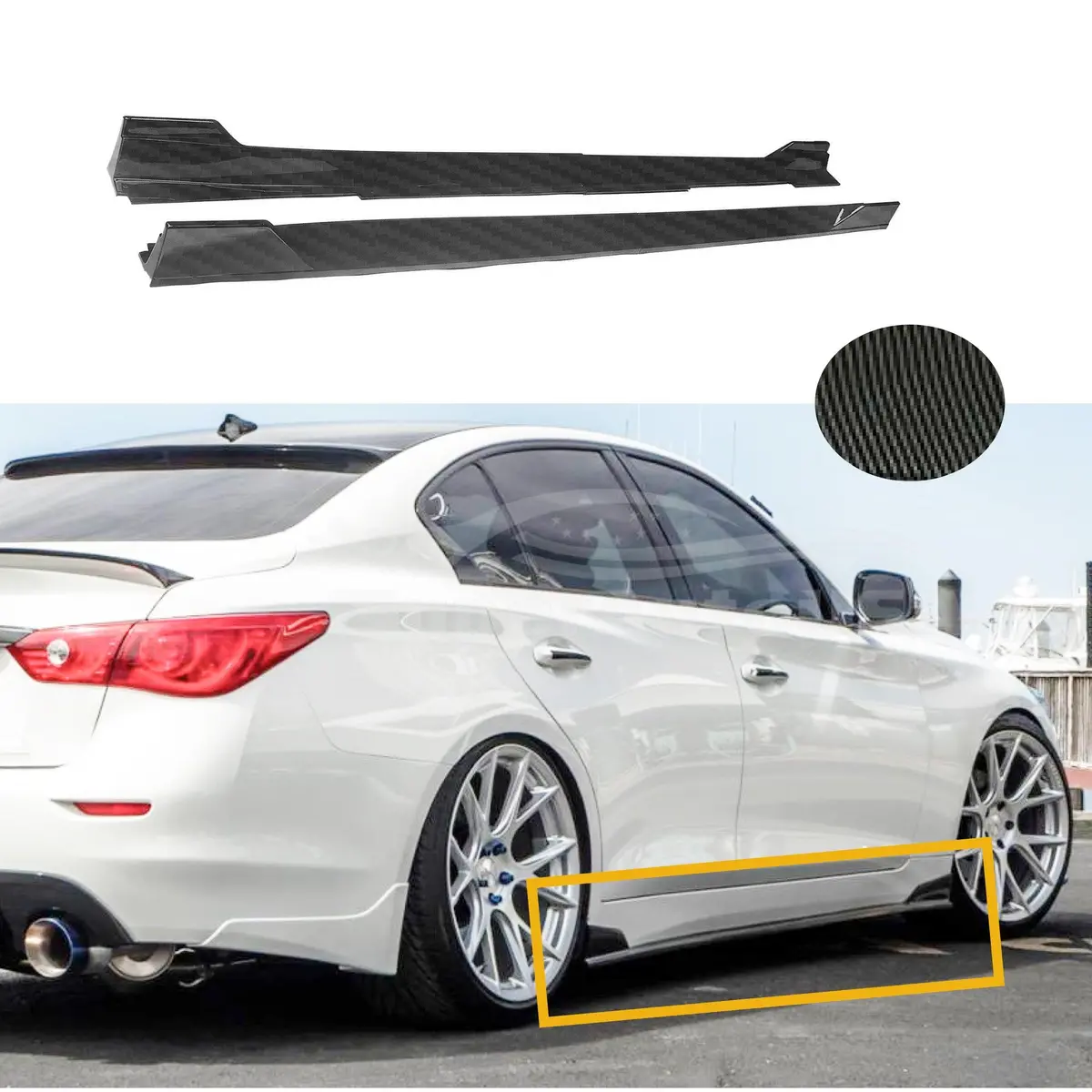 For 2014-2022 Infiniti Q50 St Style Side Skirt Extension Lip (Carbon Fiber Print) 1