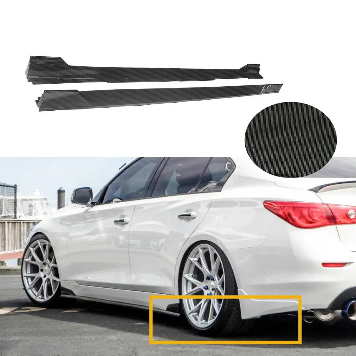 For 2014-2022 Infiniti Q50 St Style Lower Side Skirt Extension Lip (Gloss Black) 1