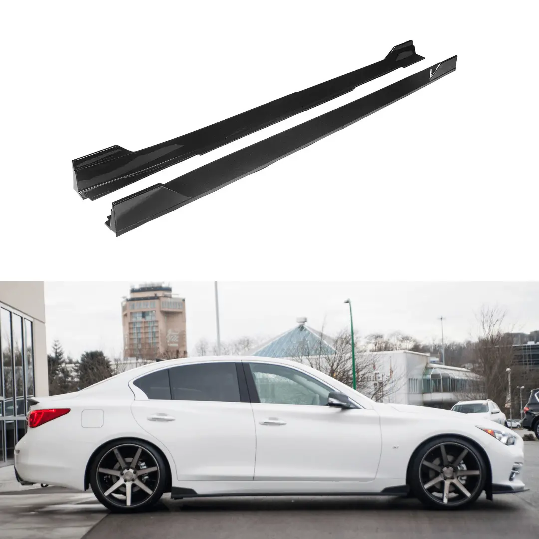 Fit 2014-2021 Infiniti Q50 4-Door Sedan Mod Style Black Abs Side Skirts Body Kit (Black) 1