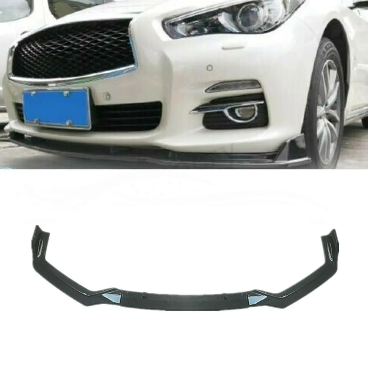 Fits 2014-2017 Infiniti Q50 Base Premium Front Bumper Lip Spoiler (Carbon Fiber Print) 1