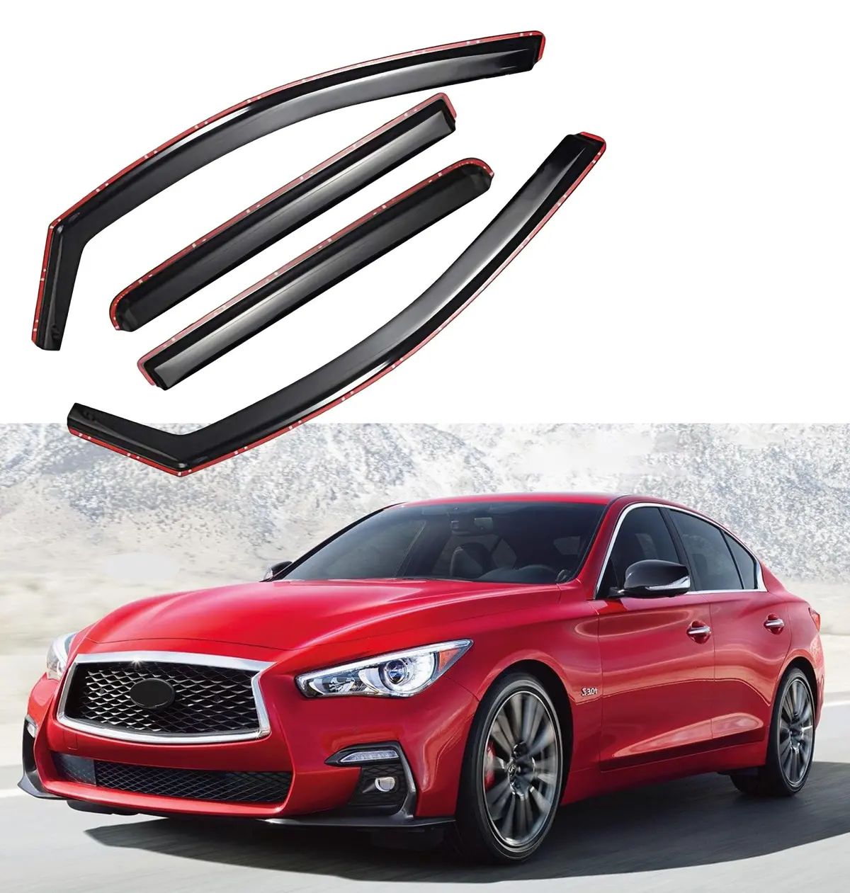 Fit 2018-2022  Infiniti Q50 In-Channel Vent Window Visors Rain Sun Wind Guards Shade Deflectors 1