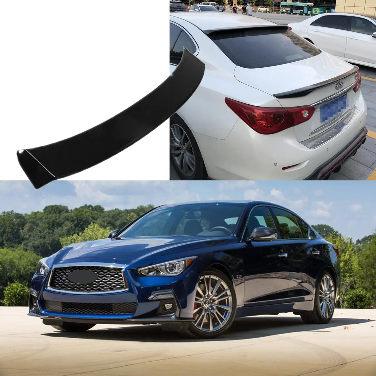 Fit 2018-2021 Infiniti Q50 4 Door Sedan Roof Spoiler Wing (Gloss Black) 1