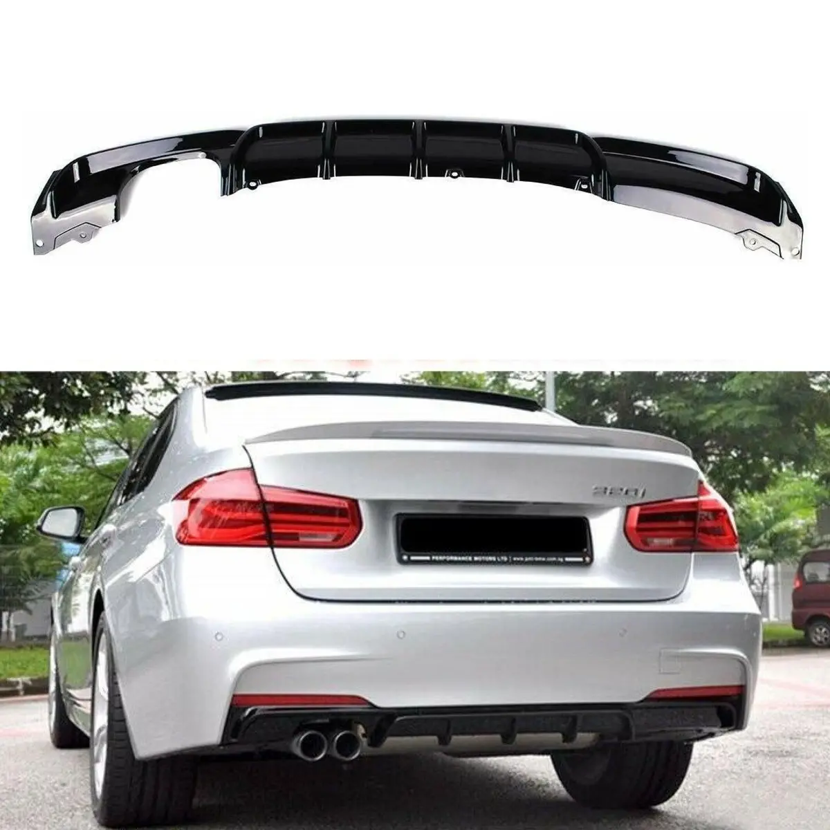 Fits 2012-2018 Bmw F30 F31 M Style Black Left Single Exhaust Rear Bumper Diffuser 1