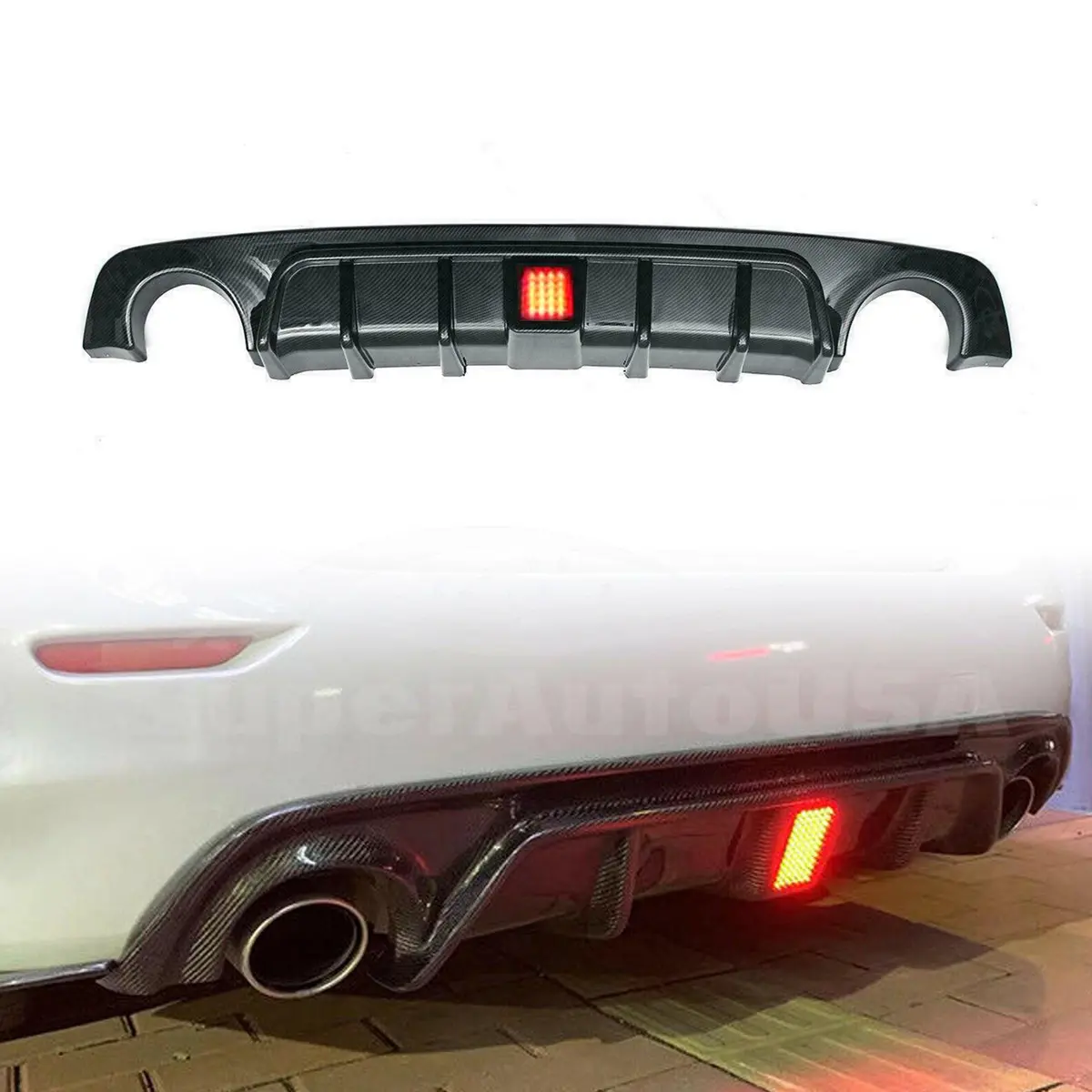 Fits 2018-2021 Infiniti Q50 Rear Diffuser With Led Light (Carbon Fiber Print) 1