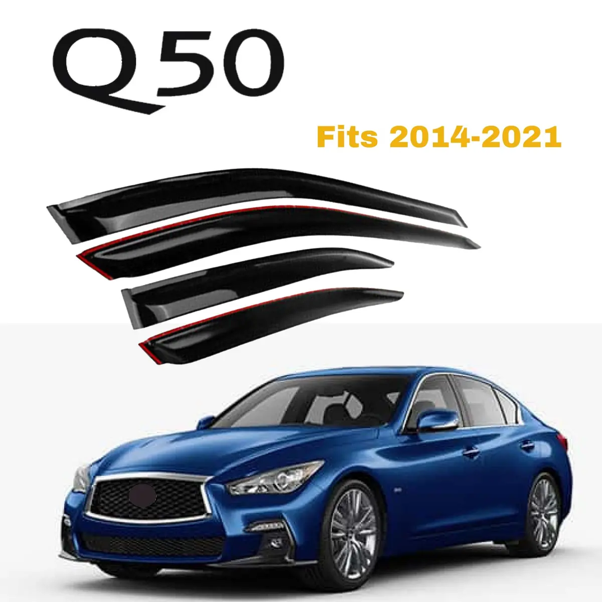 Fit 2014-2021 Infiniti Q50 Out-Channel Vent Window Visors Rain Sun Wind Guards Shade Deflectors 1
