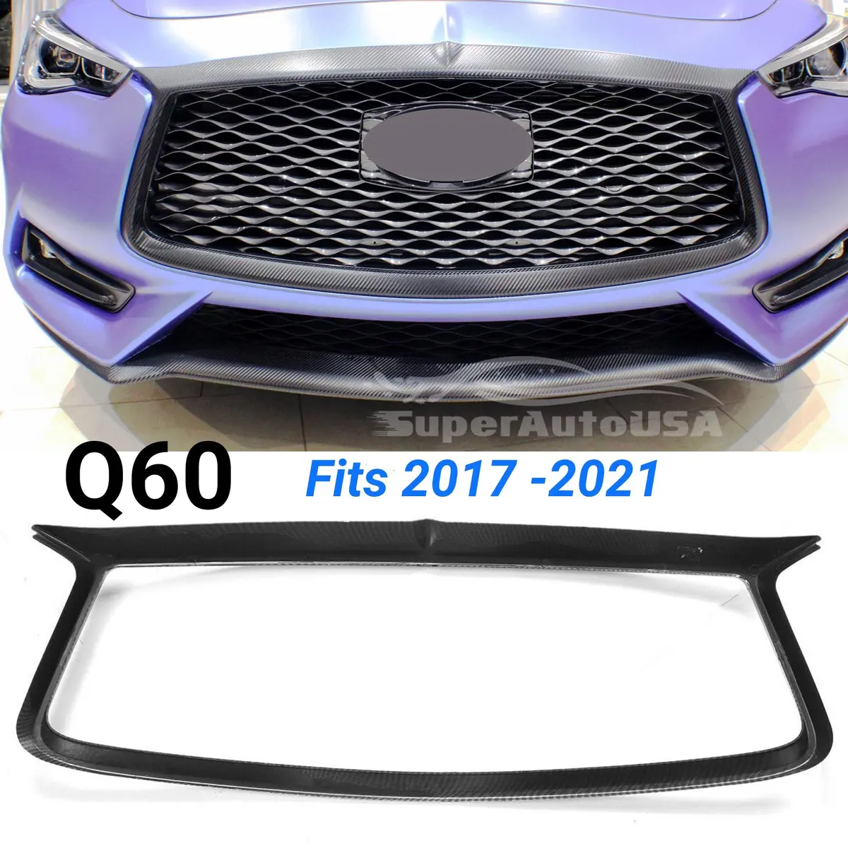 Fits 2017-2022 Q60 Front Grille Grill Outline Cover (Carbon Fiber Print) 1